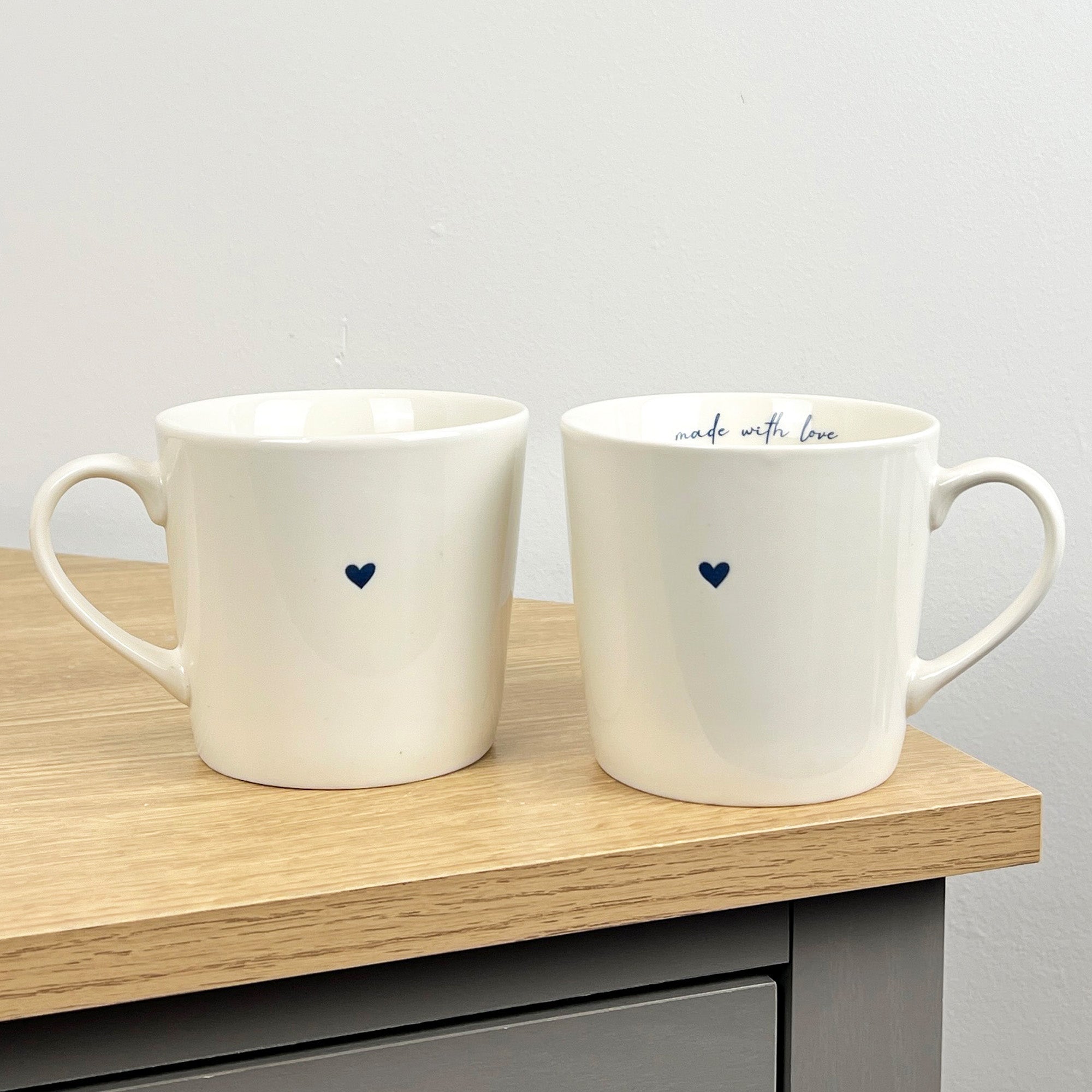 Set of 2 Cream 'Made with Love' 💙 Heart Mugs