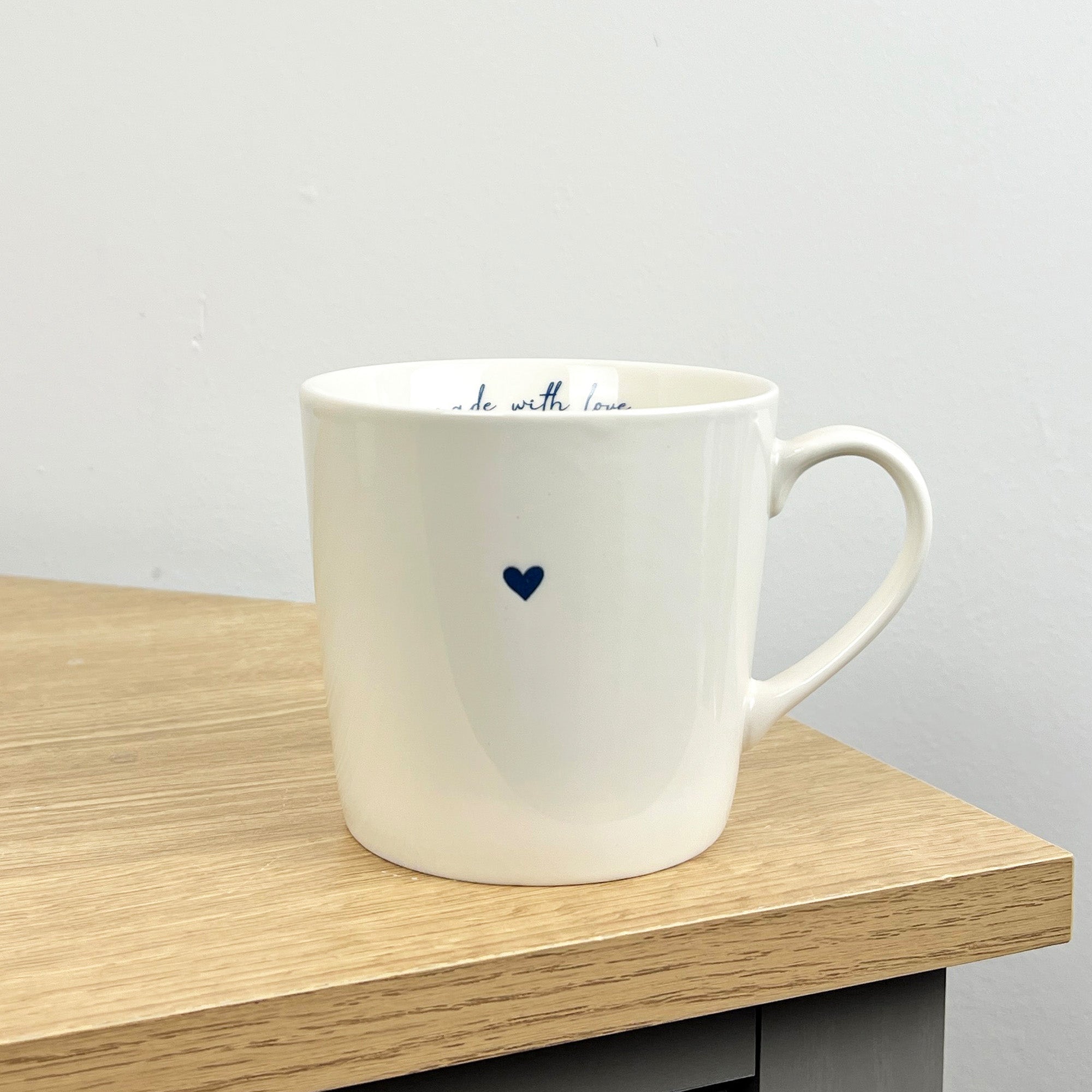 Set of 4 Cream 'Made with Love' 💙 Heart Mugs