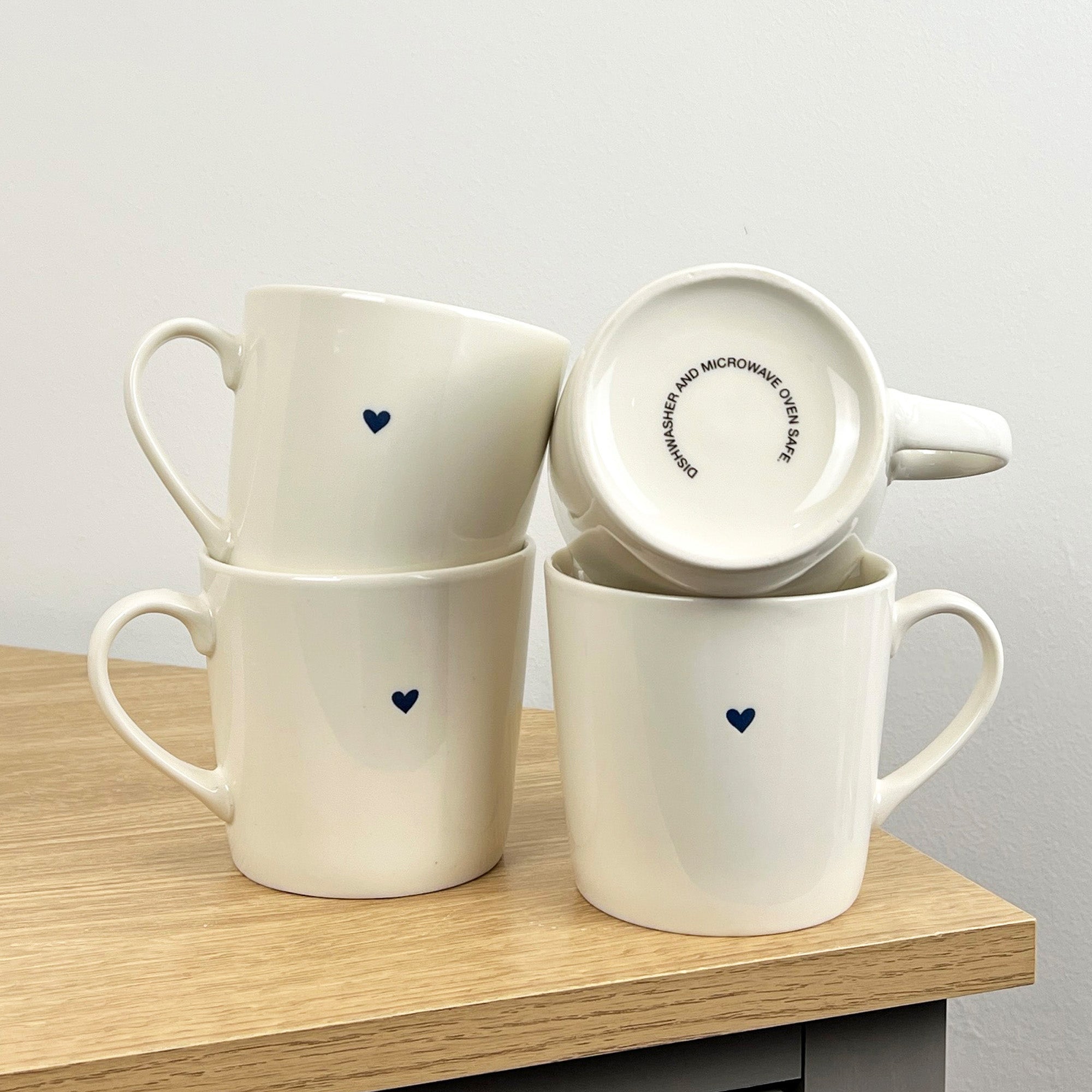 Set of 4 Cream 'Made with Love' 💙 Heart Mugs