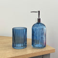 2 Piece Ribbed Glass Bathroom Sink Accessories Set - Blue
