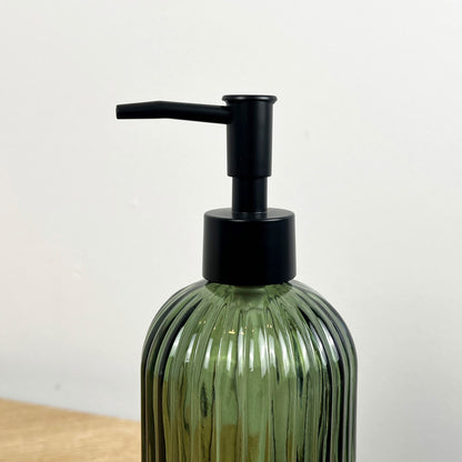 2 Piece Ribbed Glass Bathroom Sink Accessories Set - Dark Green
