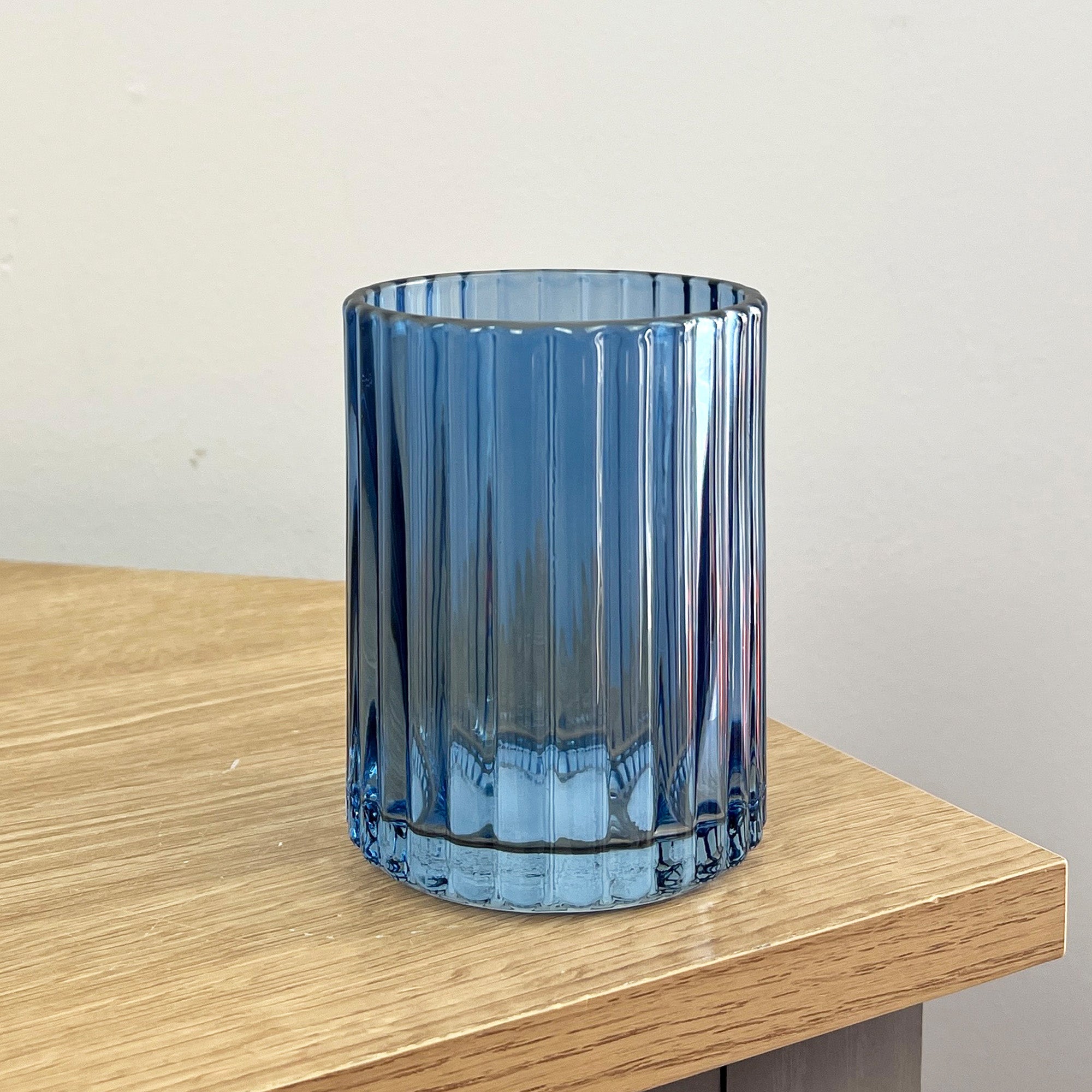 2 Piece Ribbed Glass Bathroom Sink Accessories Set - Blue