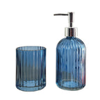 2 Piece Ribbed Glass Bathroom Sink Accessories Set - Blue