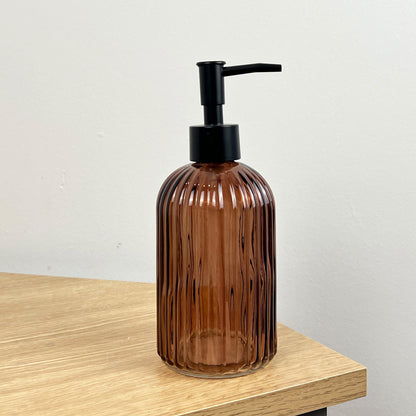 2 Piece Ribbed Glass Bathroom Sink Accessories Set - Amber