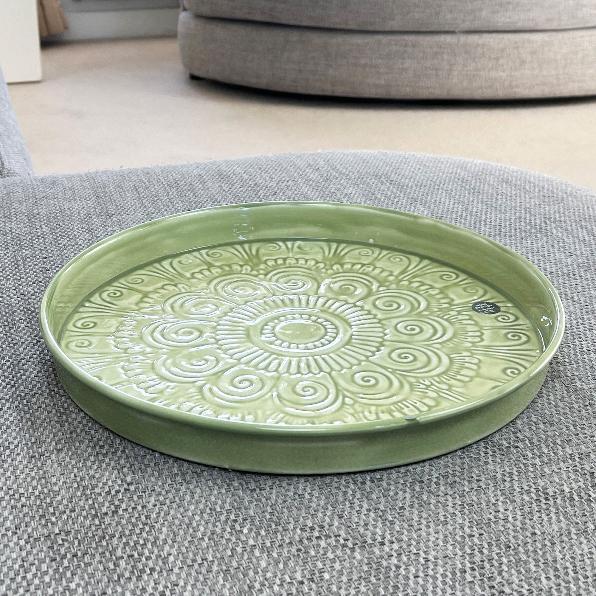 32.5cm Moroccan Pattern Decorative Metal Tray – Green