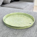32.5cm Moroccan Pattern Decorative Metal Tray – Green