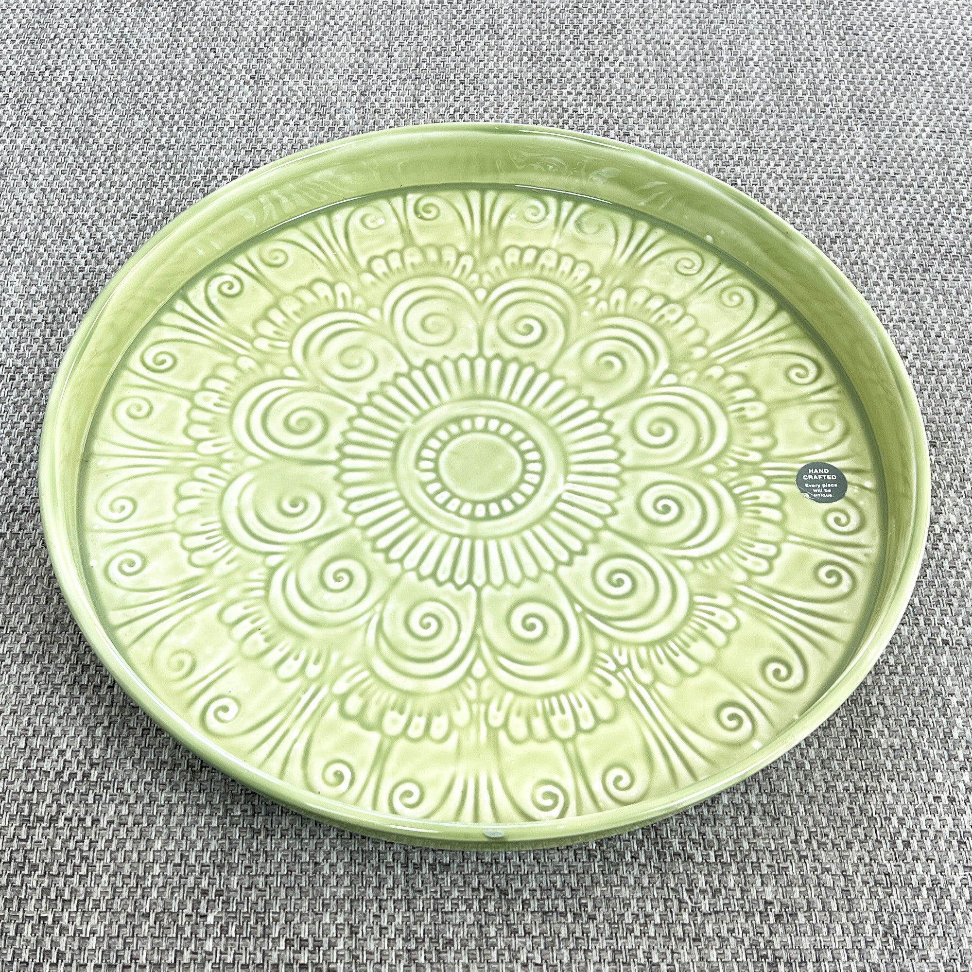 32.5cm Moroccan Pattern Decorative Metal Tray – Green