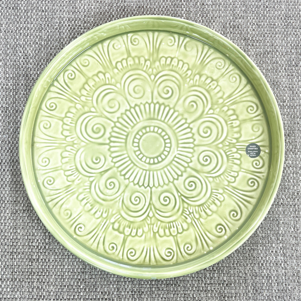 32.5cm Moroccan Pattern Decorative Metal Tray – Green