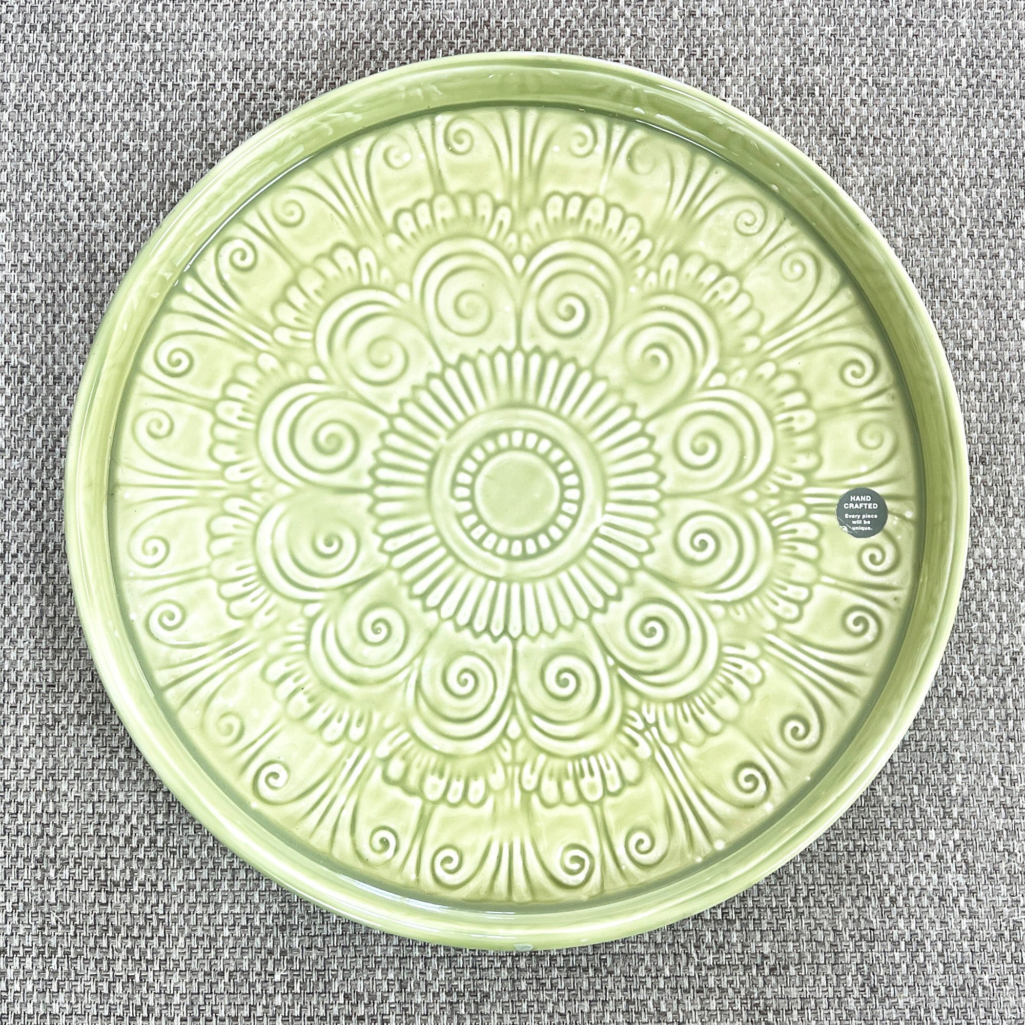 32.5cm Moroccan Pattern Decorative Metal Tray – Green