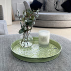 32.5cm Moroccan Pattern Decorative Metal Tray – Green