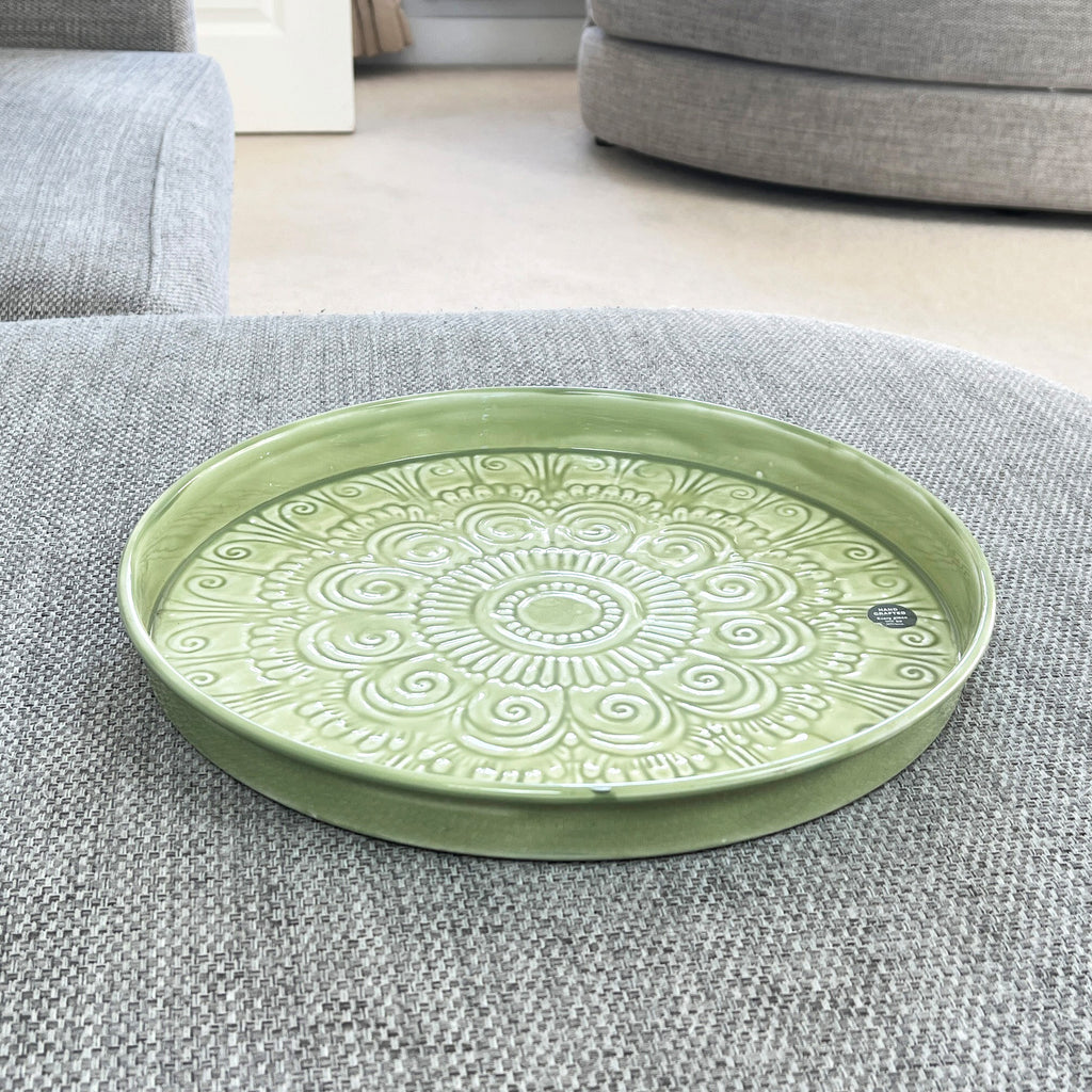 32.5cm Moroccan Pattern Decorative Metal Tray – Green