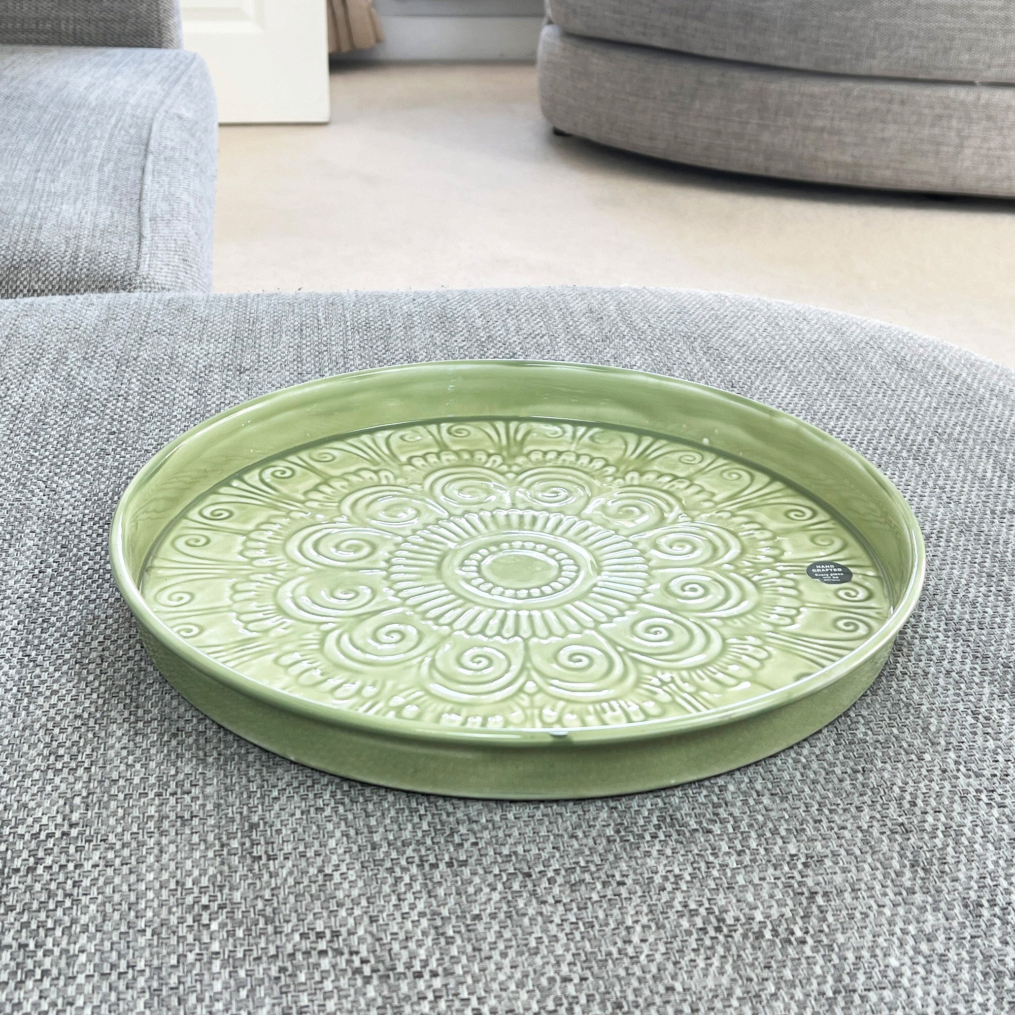 32.5cm Moroccan Pattern Decorative Metal Tray – Green