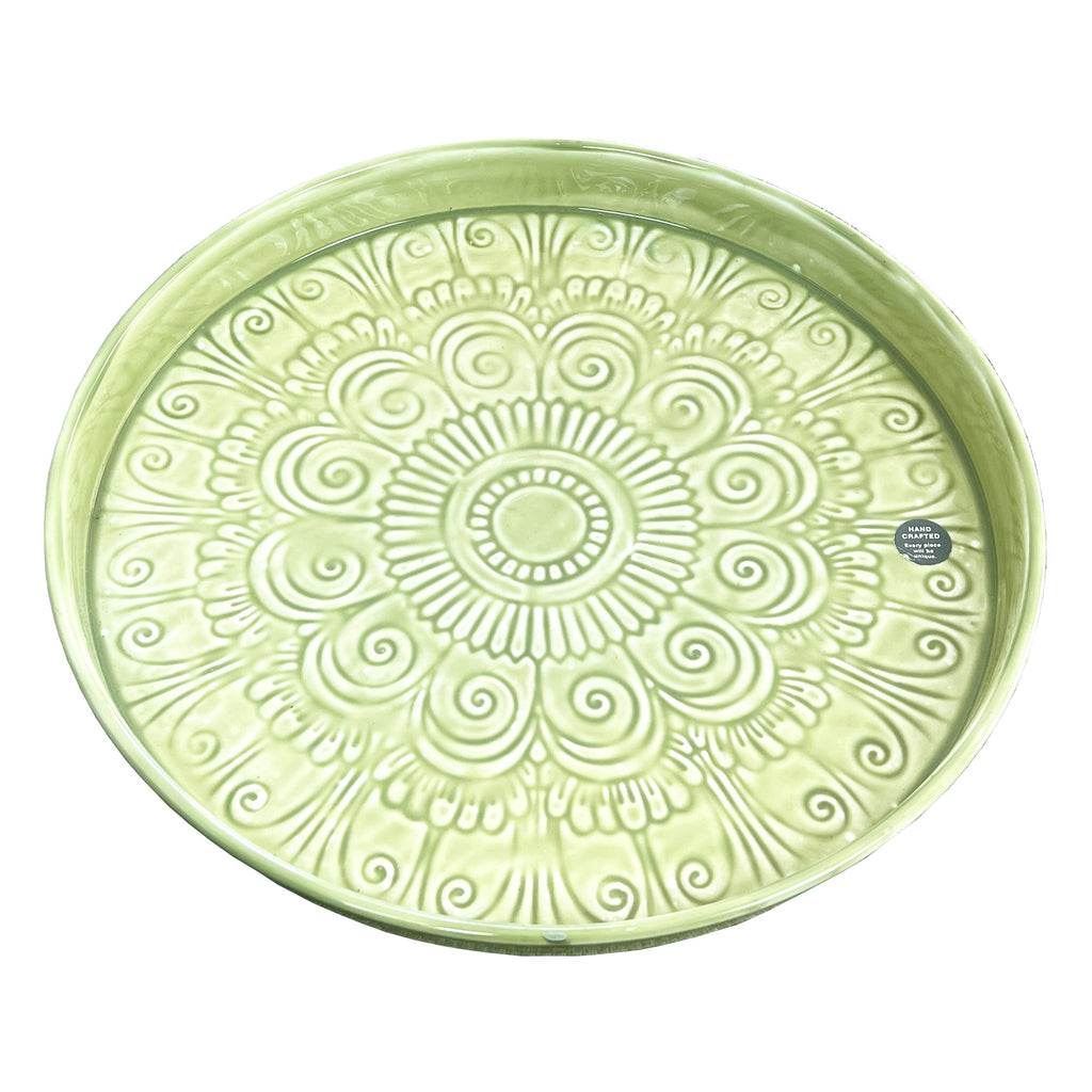 32.5cm Moroccan Pattern Decorative Metal Tray – Green