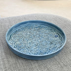 32.5cm Floral Pattern Decorative Metal Tray – Blue