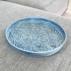 32.5cm Floral Pattern Decorative Metal Tray – Blue