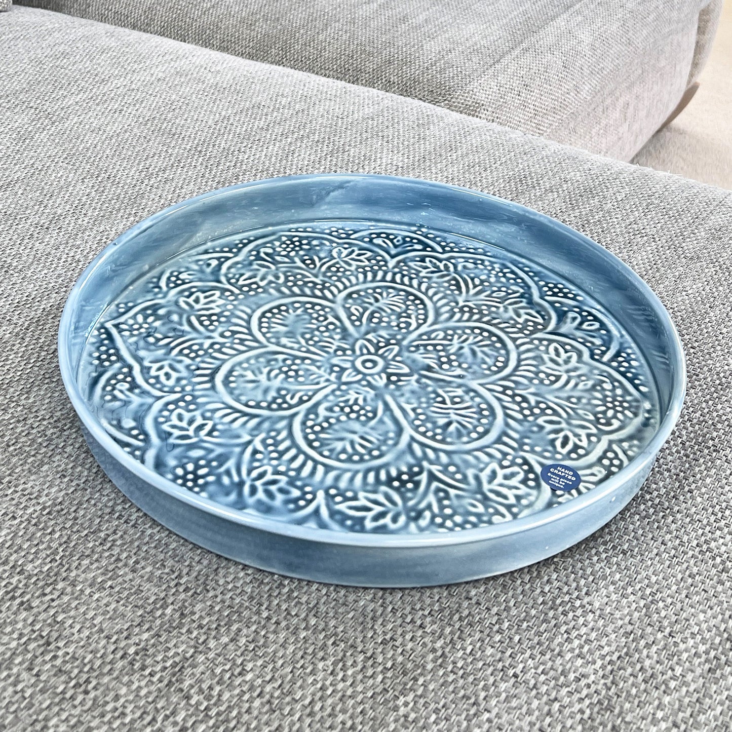 32.5cm Floral Pattern Decorative Metal Tray – Blue