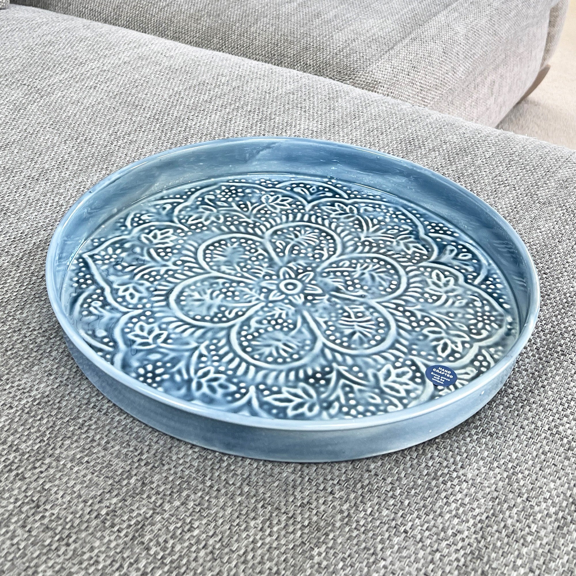 32.5cm Floral Pattern Decorative Metal Tray – Blue