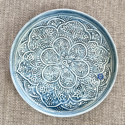 32.5cm Floral Pattern Decorative Metal Tray – Blue