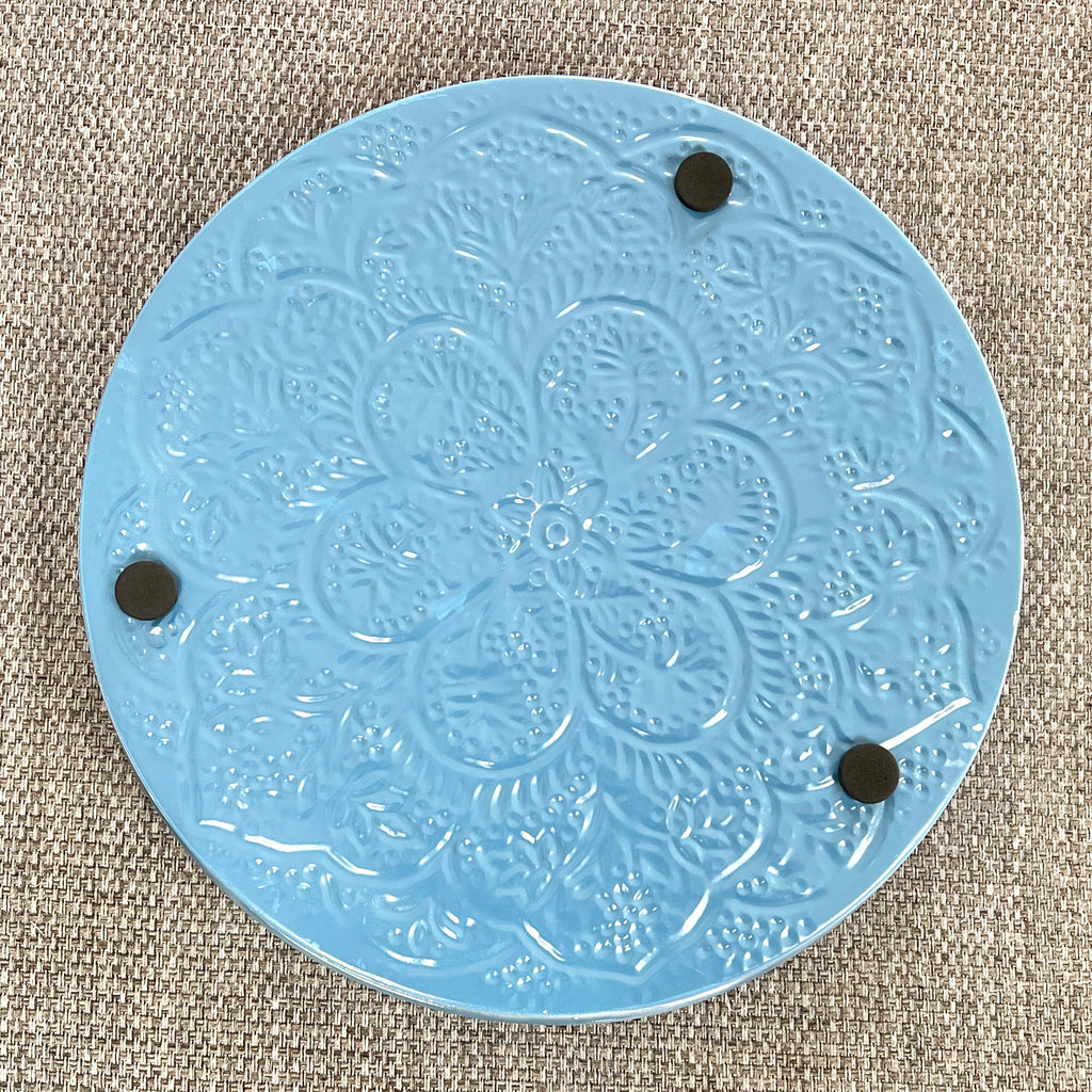 32.5cm Floral Pattern Decorative Metal Tray – Blue