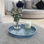 32.5cm Floral Pattern Decorative Metal Tray – Blue