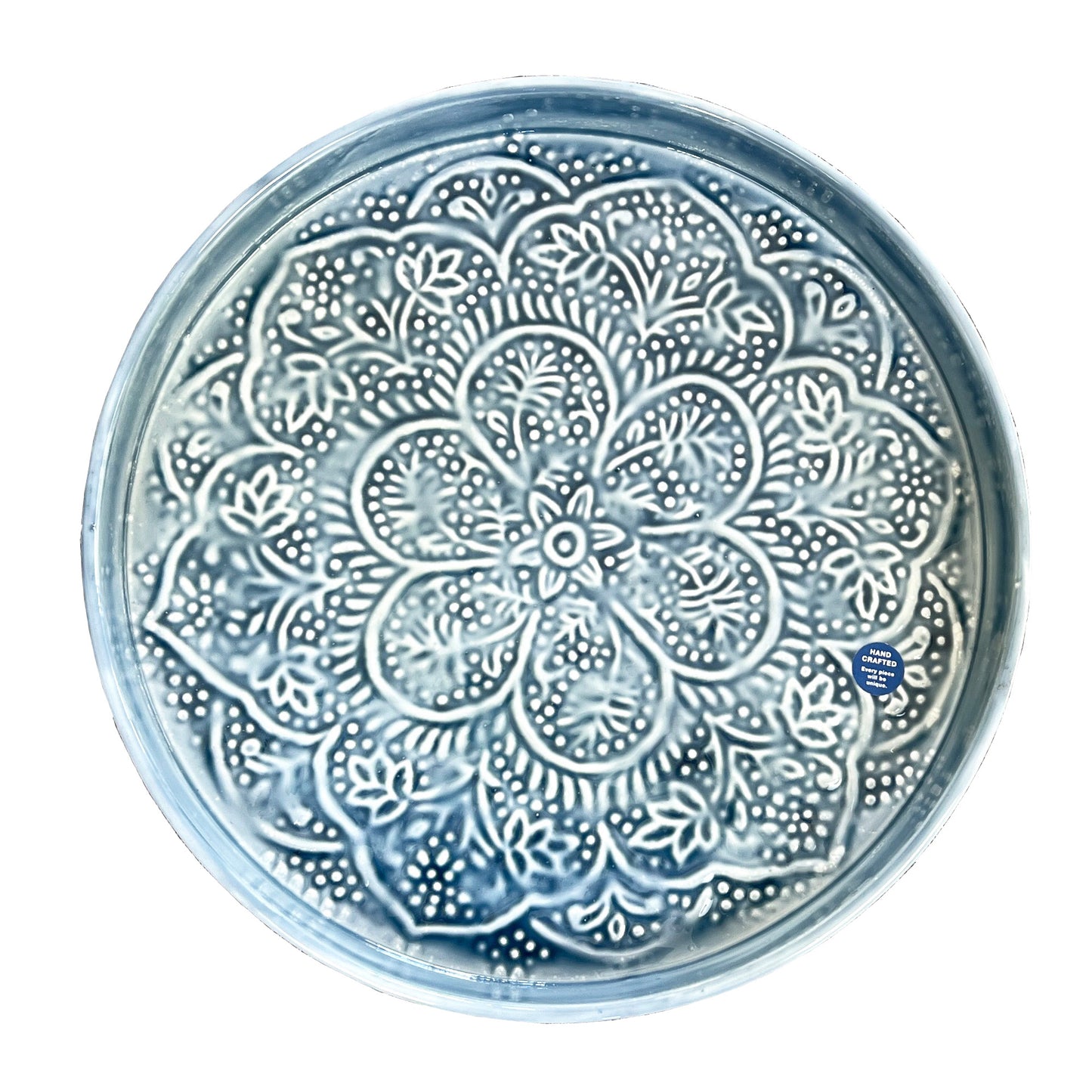 32.5cm Floral Pattern Decorative Metal Tray – Blue