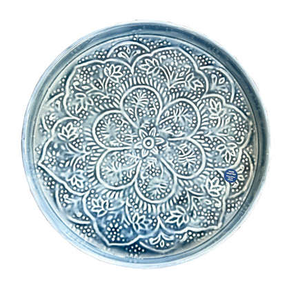 32.5cm Floral Pattern Decorative Metal Tray – Blue