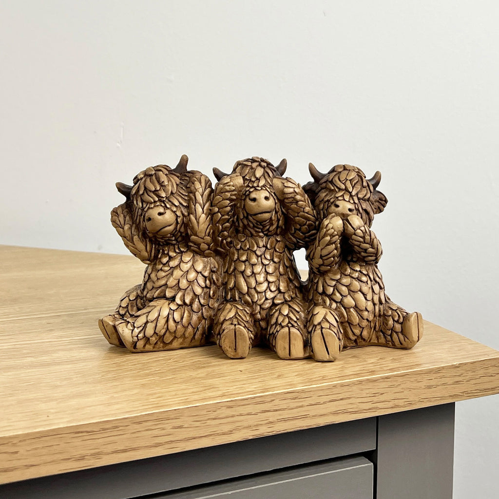 3 Wise Highland Cows Ornament - Resin