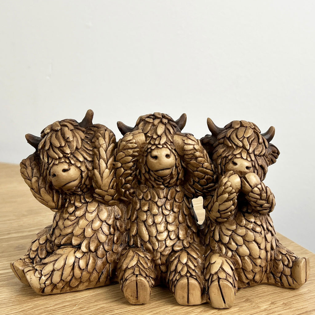 3 Wise Highland Cows Ornament - Resin