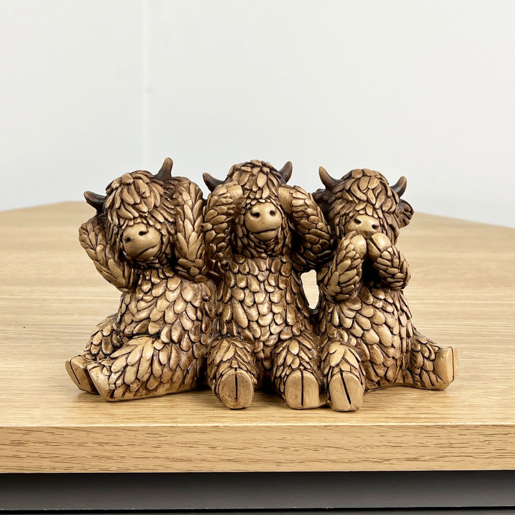 3 Wise Highland Cows Ornament - Resin