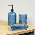 3 Piece Ribbed Glass Bathroom Sink Accessories Set - Blue