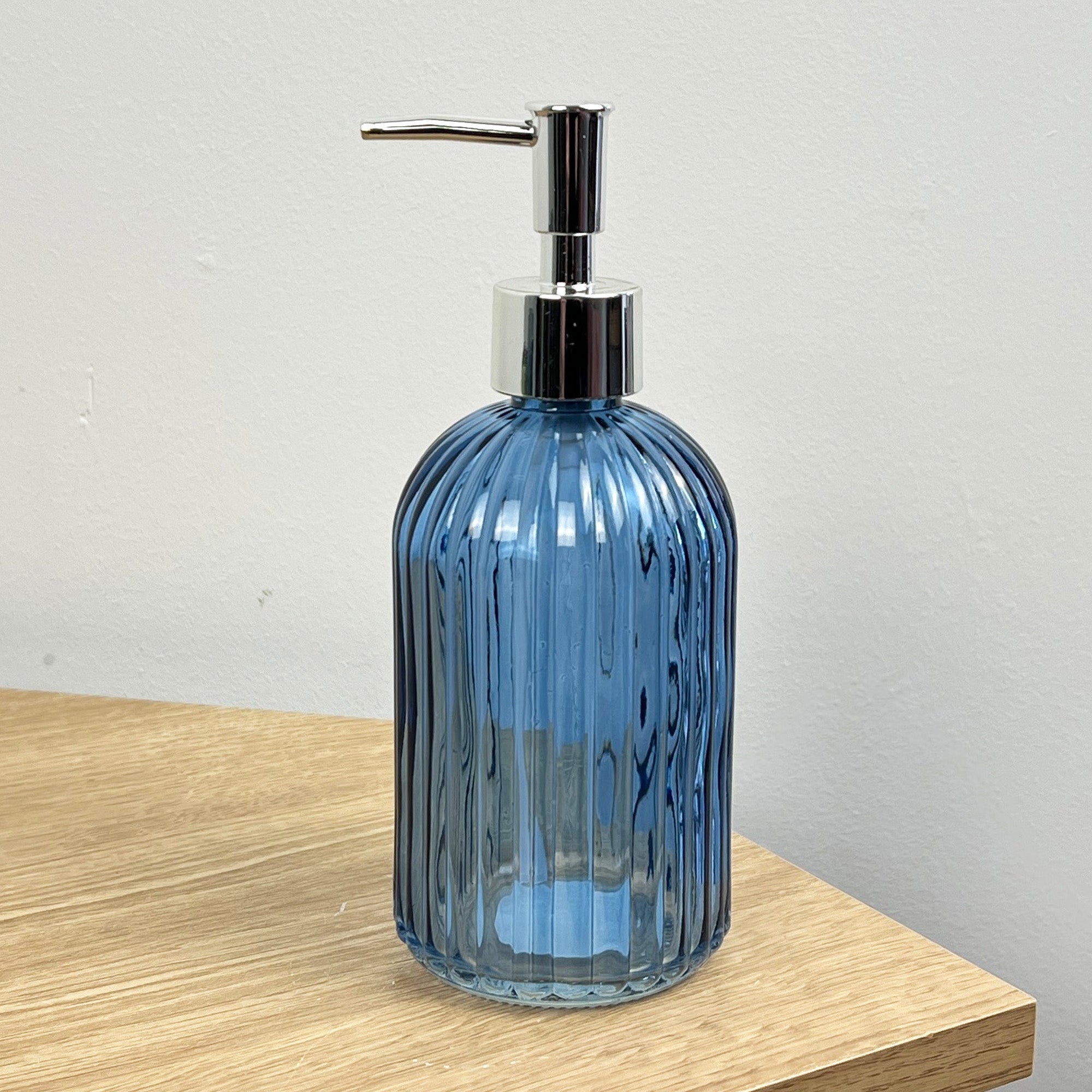3 Piece Ribbed Glass Bathroom Sink Accessories Set - Blue