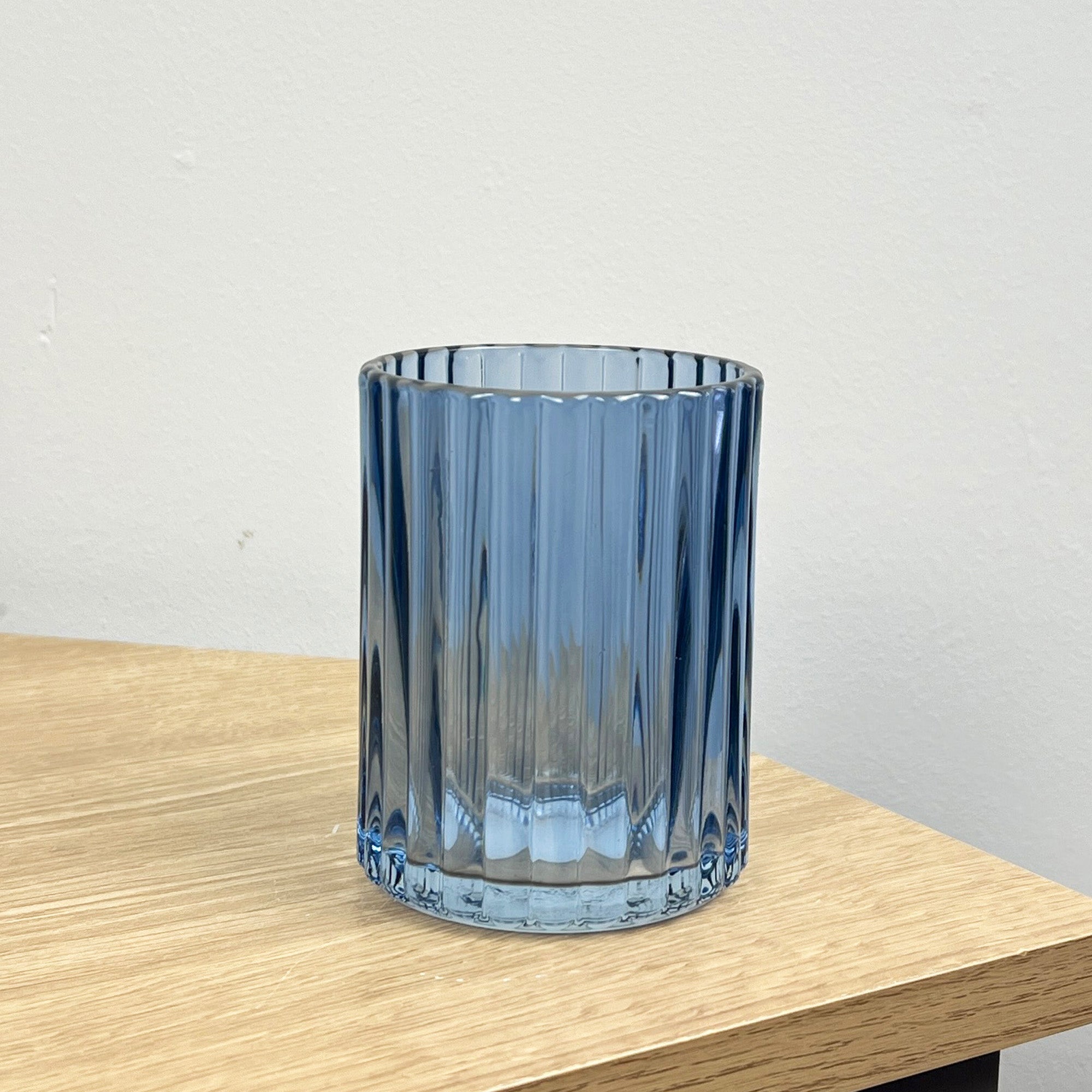 3 Piece Ribbed Glass Bathroom Sink Accessories Set - Blue