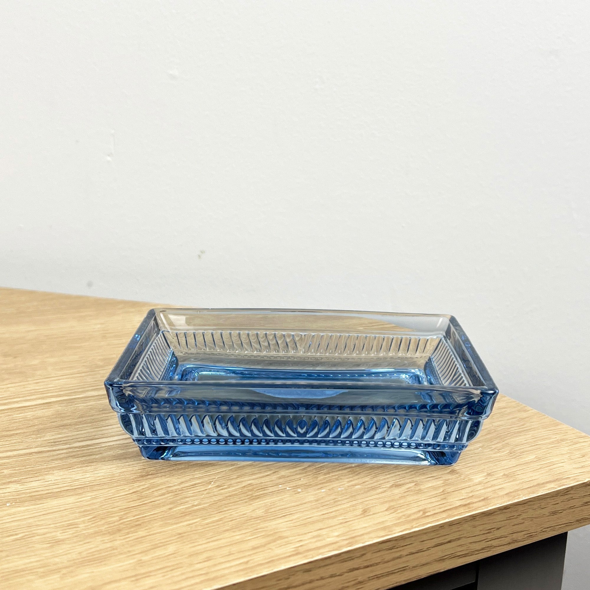 3 Piece Ribbed Glass Bathroom Sink Accessories Set - Blue