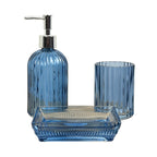 3 Piece Ribbed Glass Bathroom Sink Accessories Set - Blue