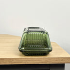 Green Ribbed Glass Butter Dish with Lid