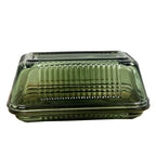 Green Ribbed Glass Butter Dish with Lid