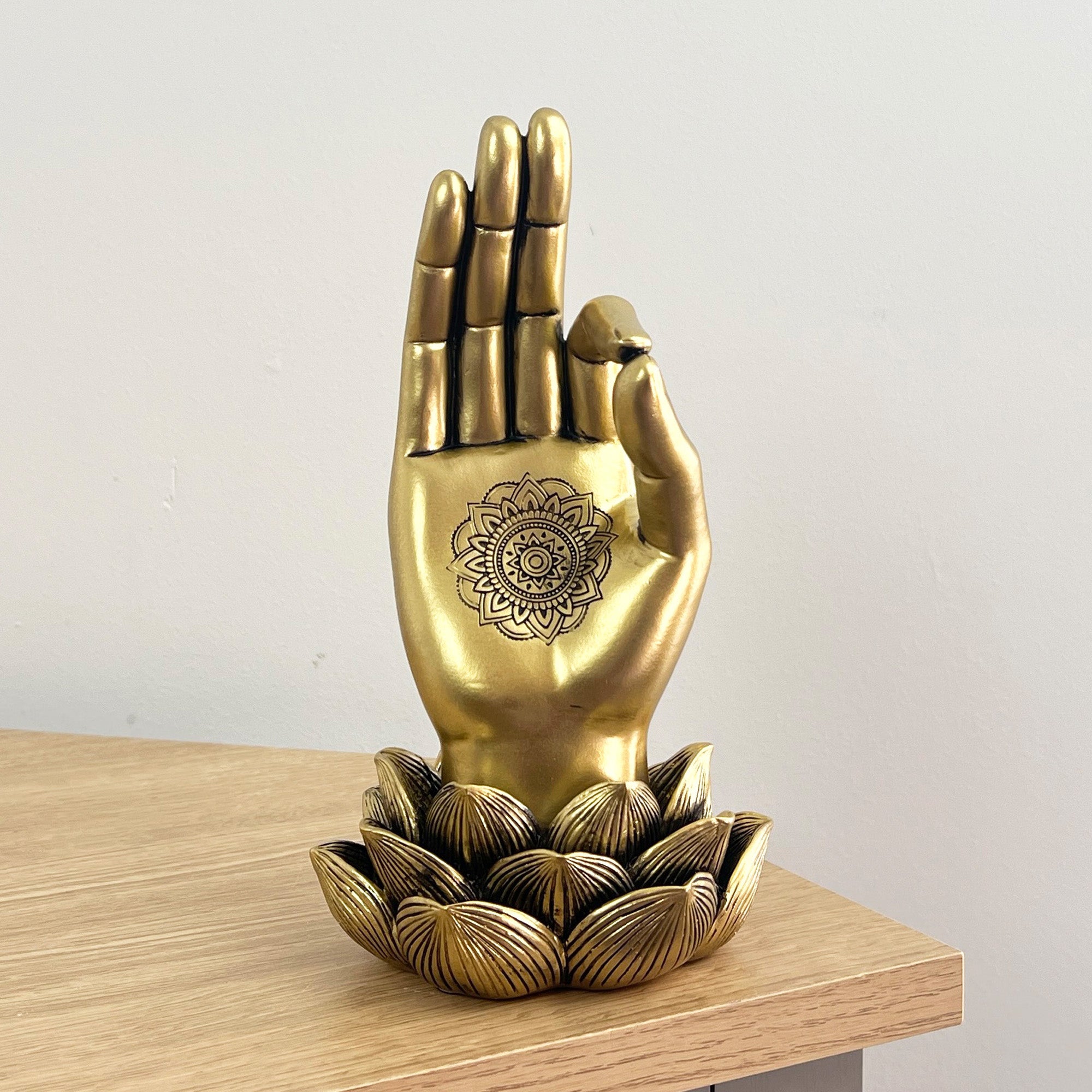 21cm Lotus Flower Gold Hand Ornament - Resin