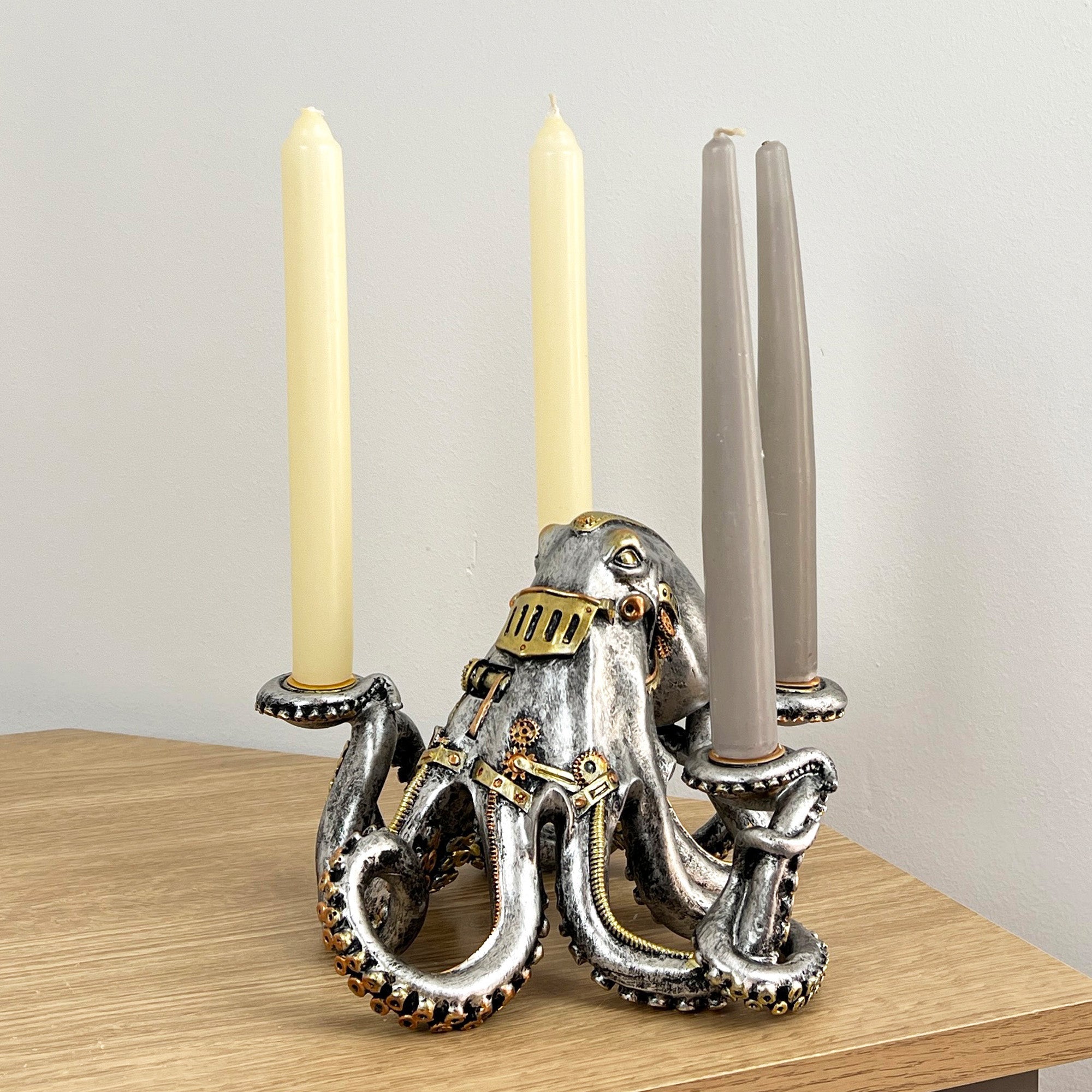 Silver Steampunk Octopus Candle Holder - Resin