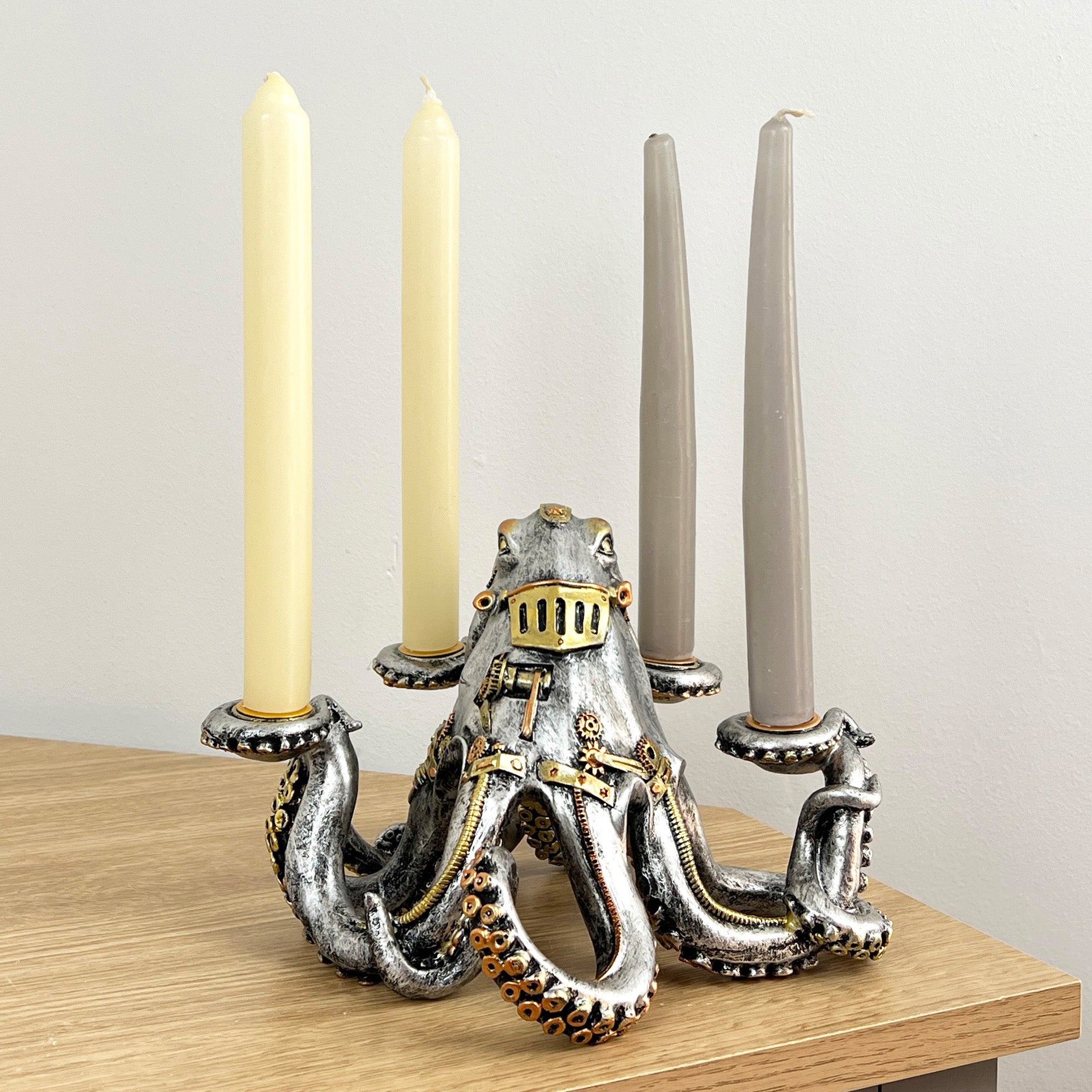 Silver Steampunk Octopus Candle Holder - Resin