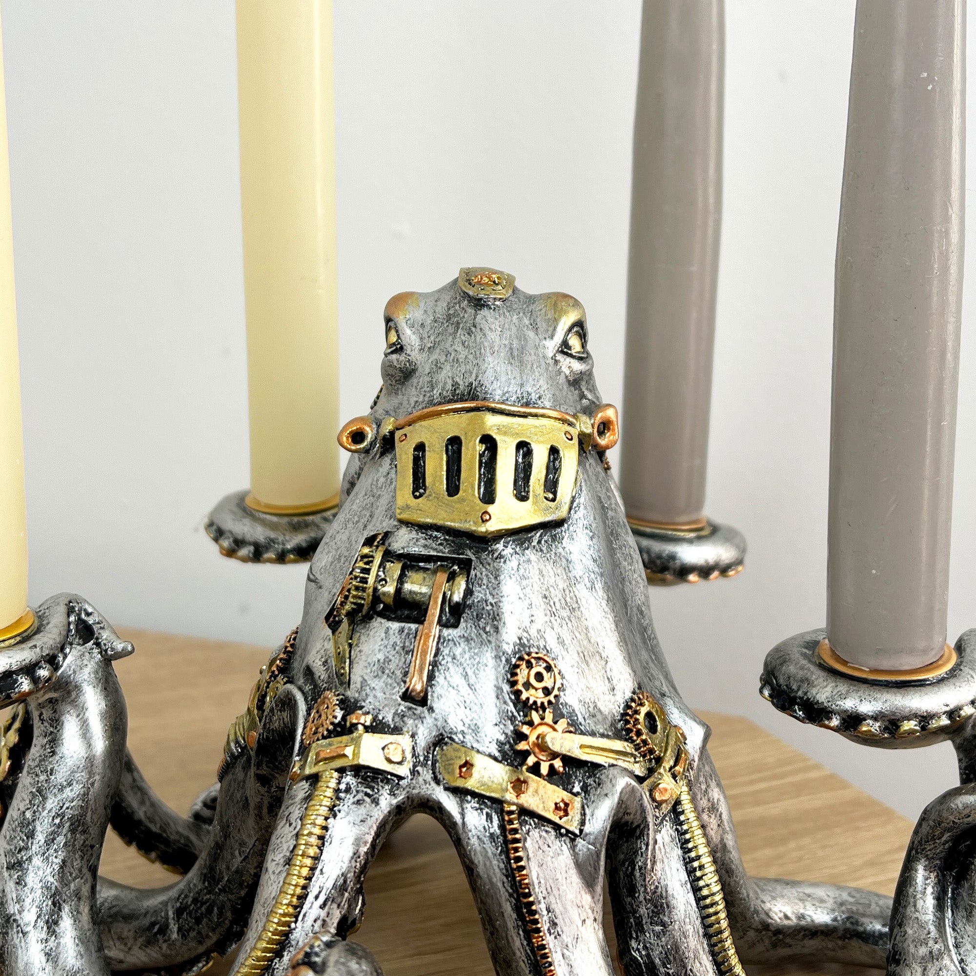 Silver Steampunk Octopus Candle Holder - Resin