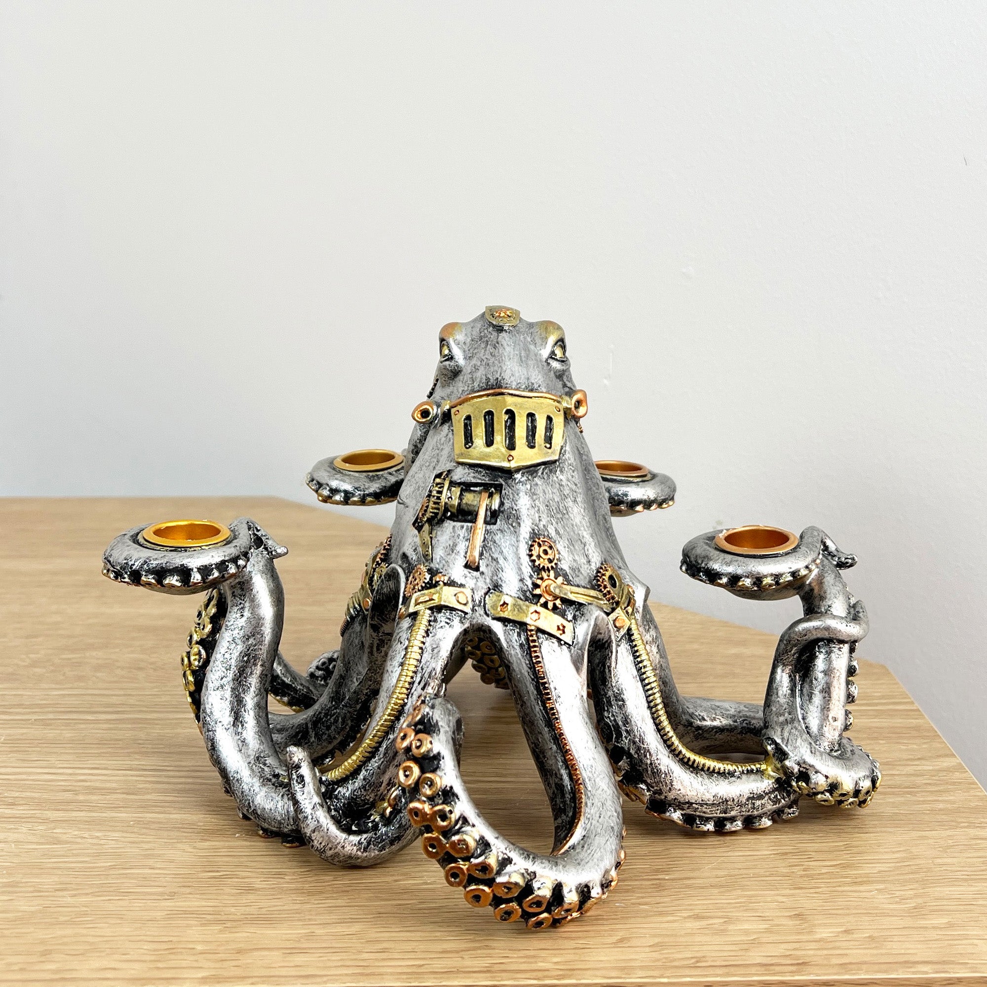 Silver Steampunk Octopus Candle Holder - Resin