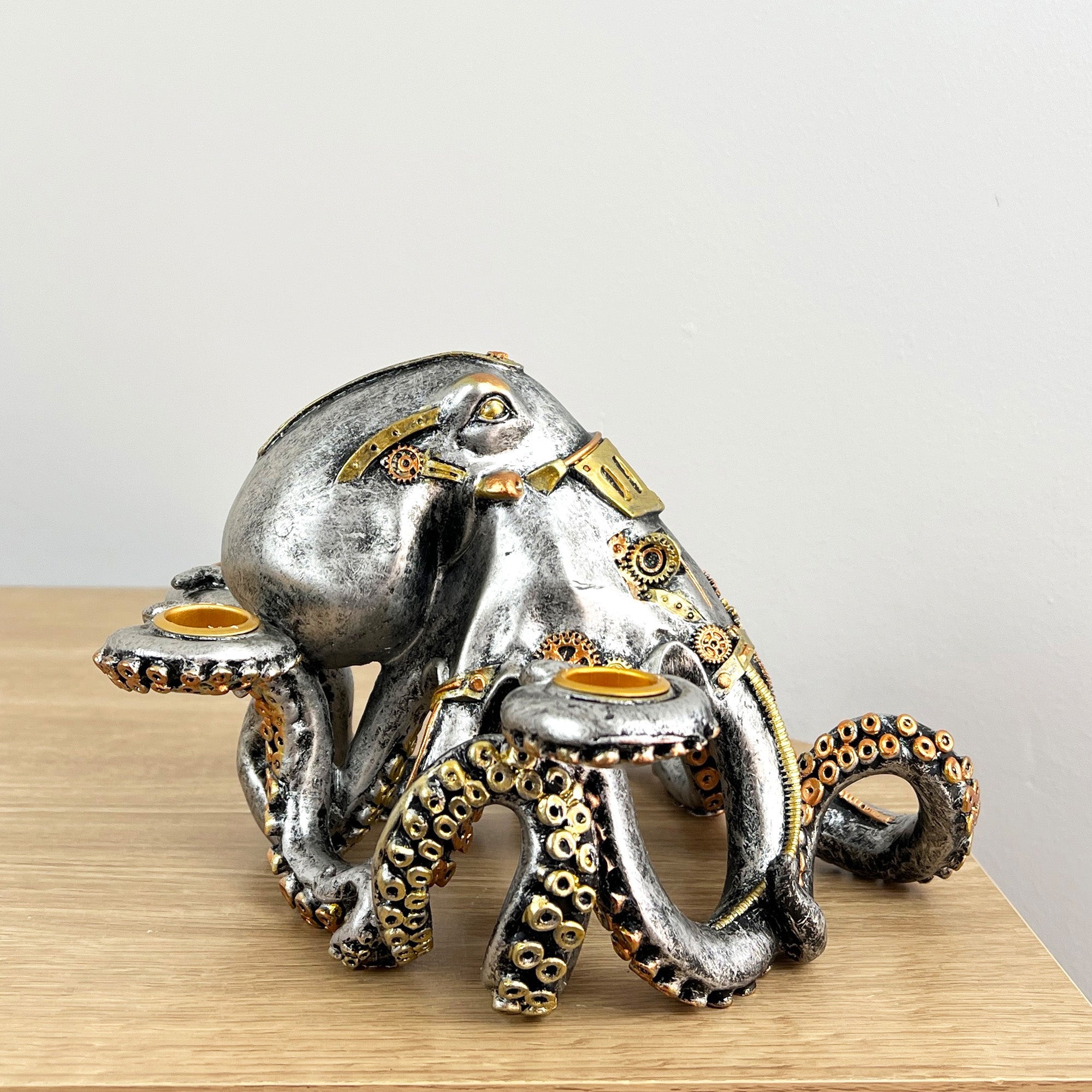 Silver Steampunk Octopus Candle Holder - Resin