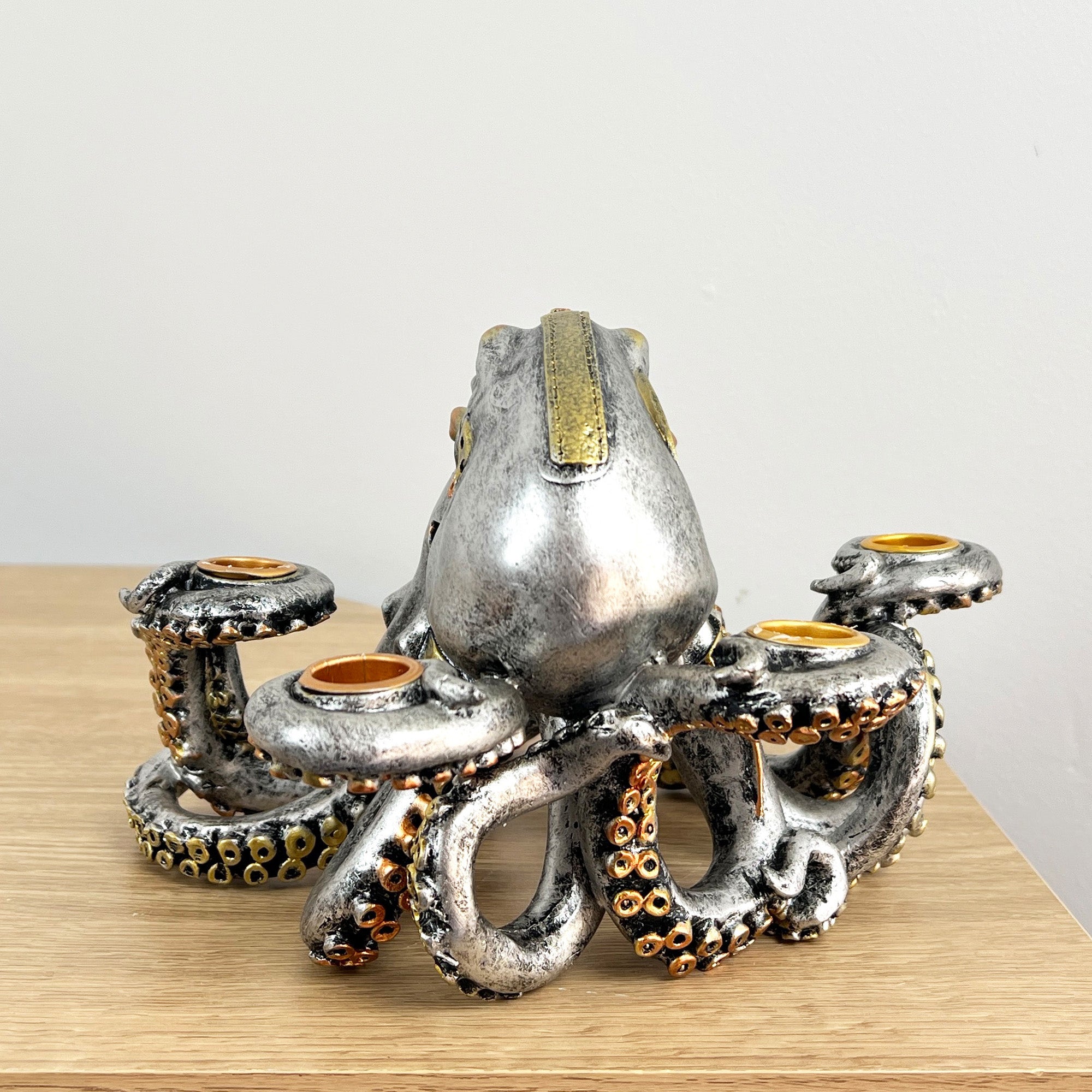 Silver Steampunk Octopus Candle Holder - Resin