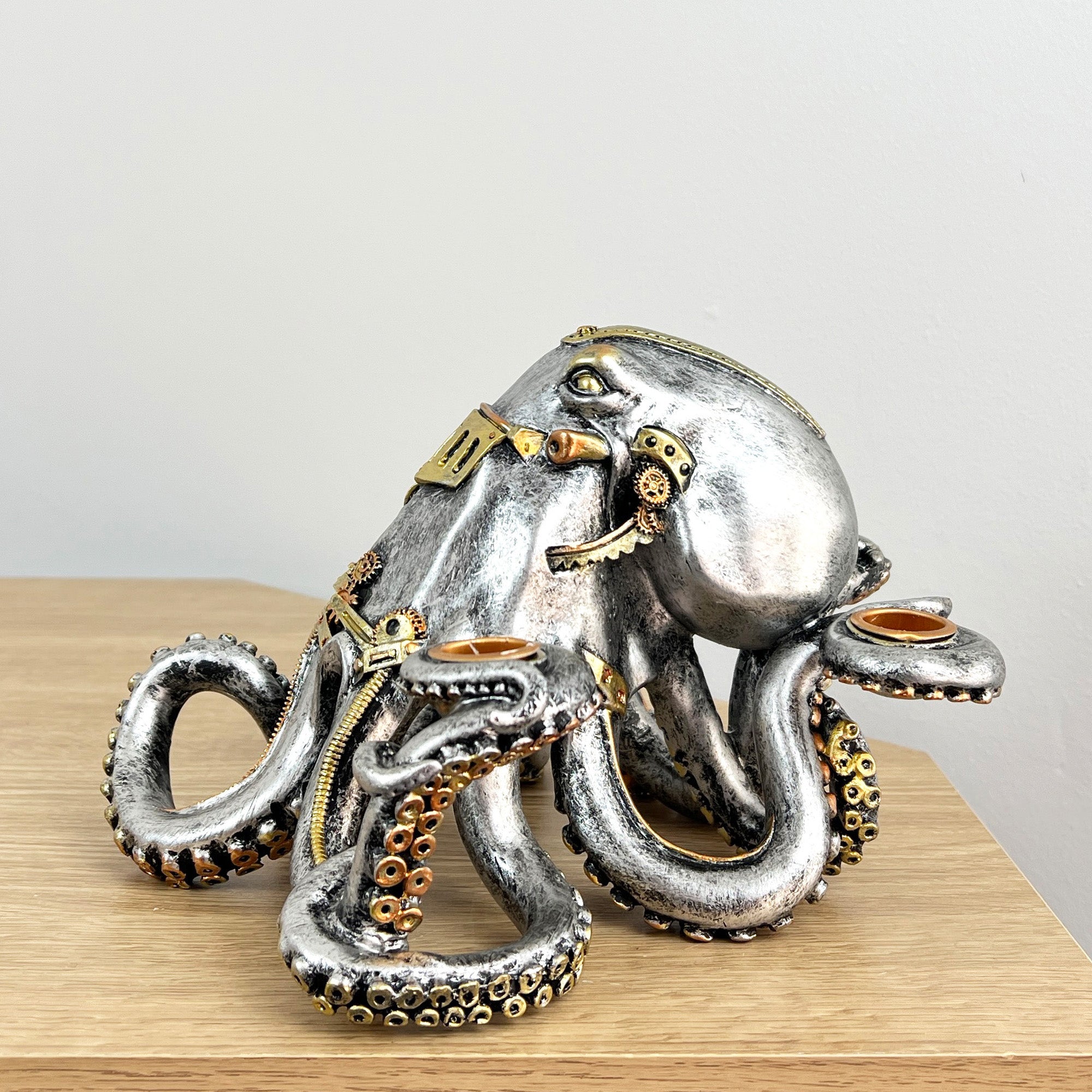 Silver Steampunk Octopus Candle Holder - Resin