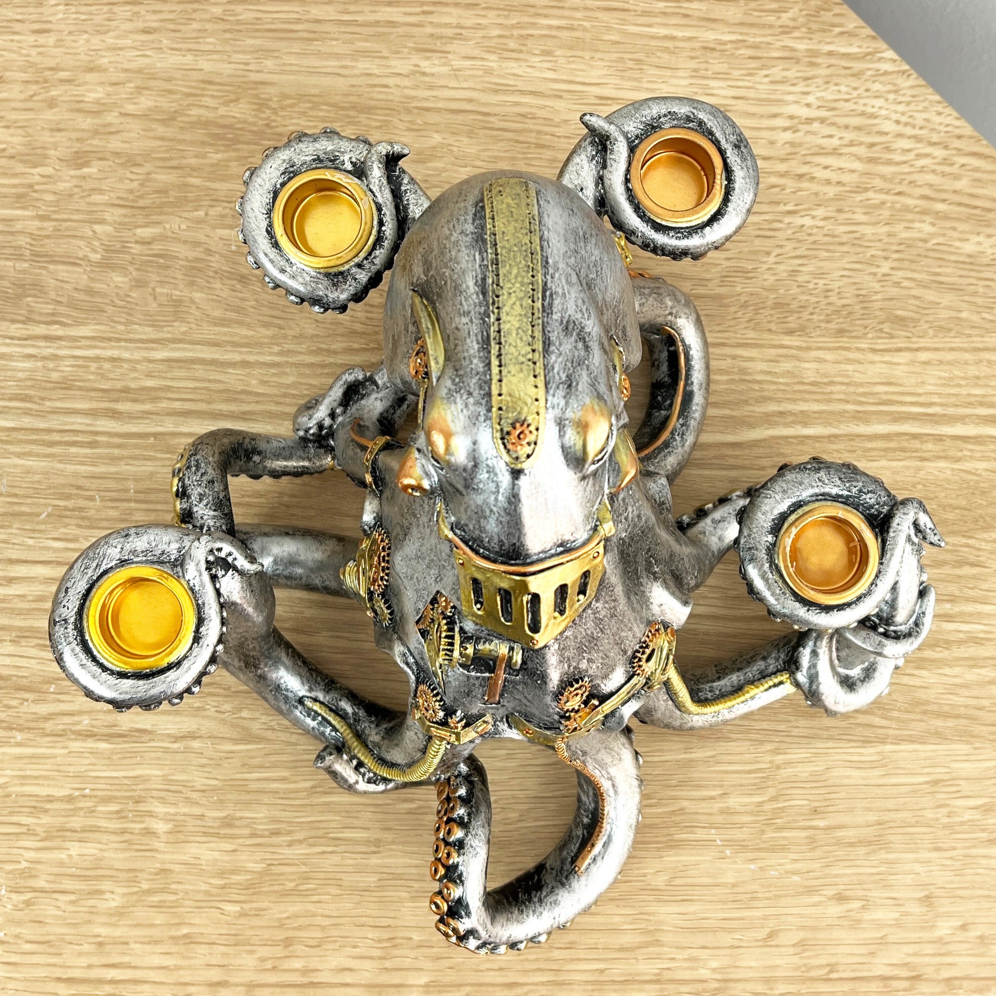 Silver Steampunk Octopus Candle Holder - Resin