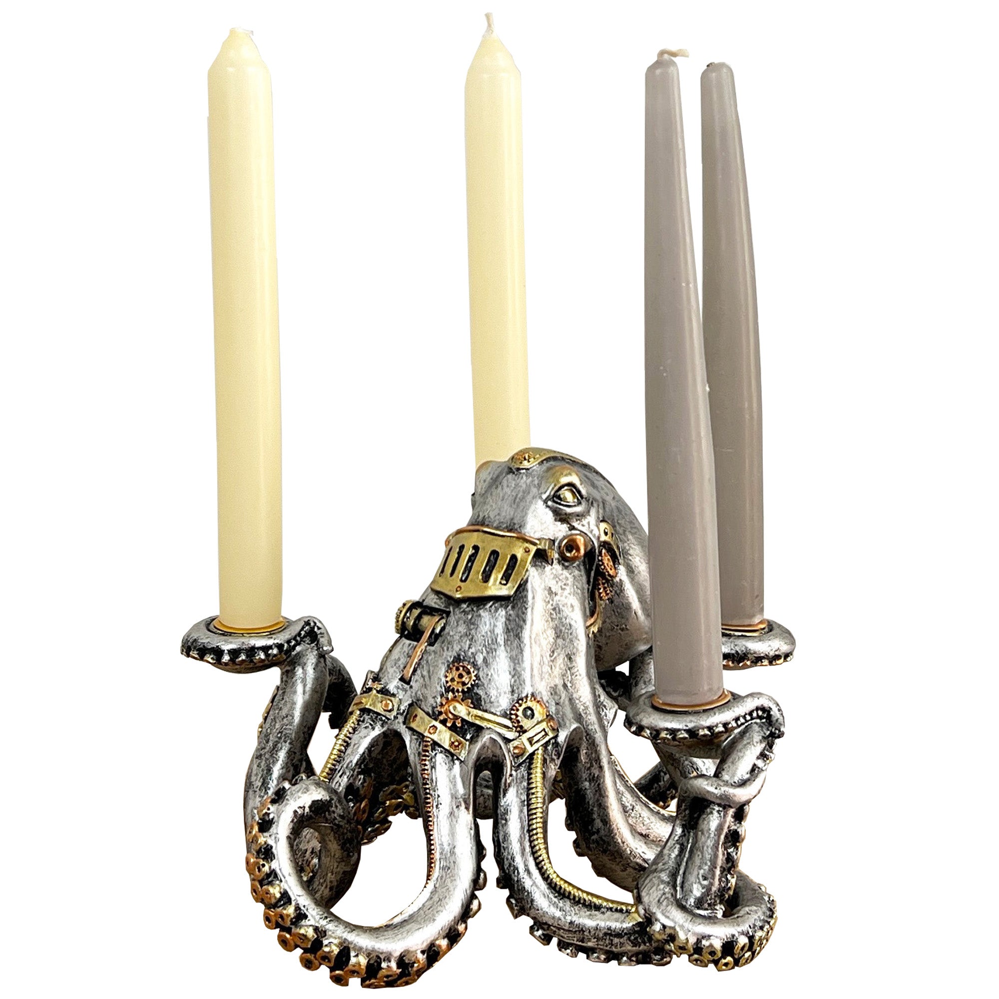 Silver Steampunk Octopus Candle Holder - Resin