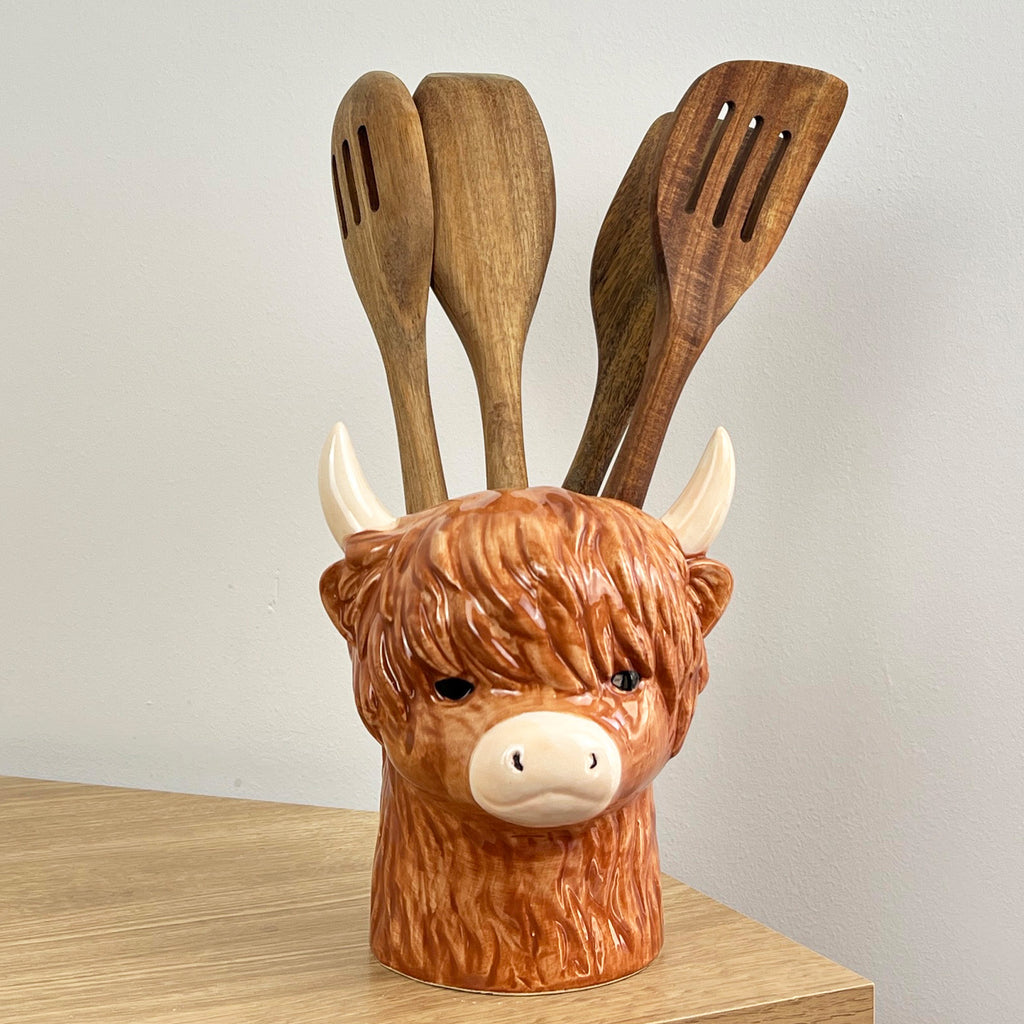 18cm Highland Cow Kitchen Utensil Pot / Jar