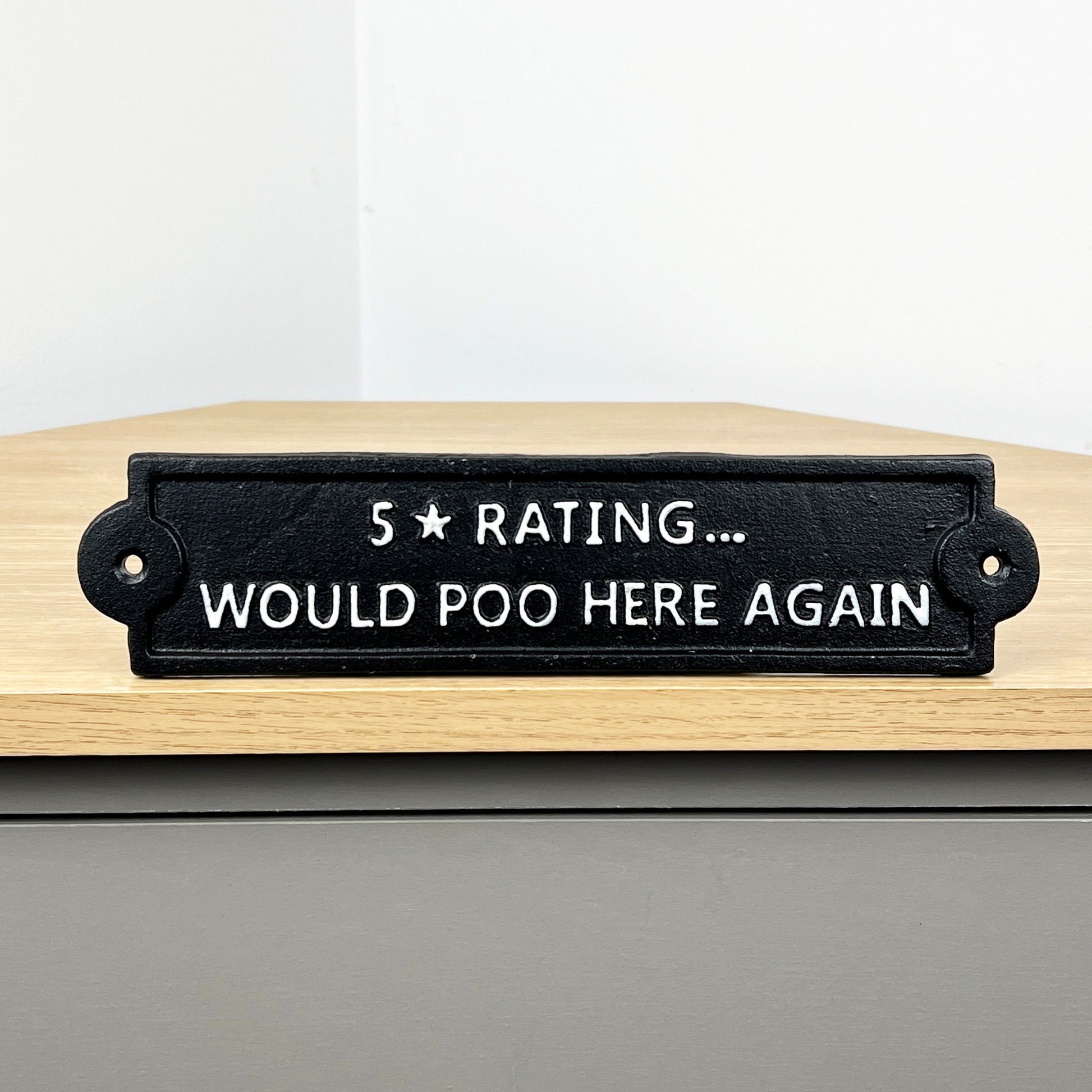 '5 ⭐ Rating Would Poo Here Again' Funny Toilet Wall Sign / Plaque
