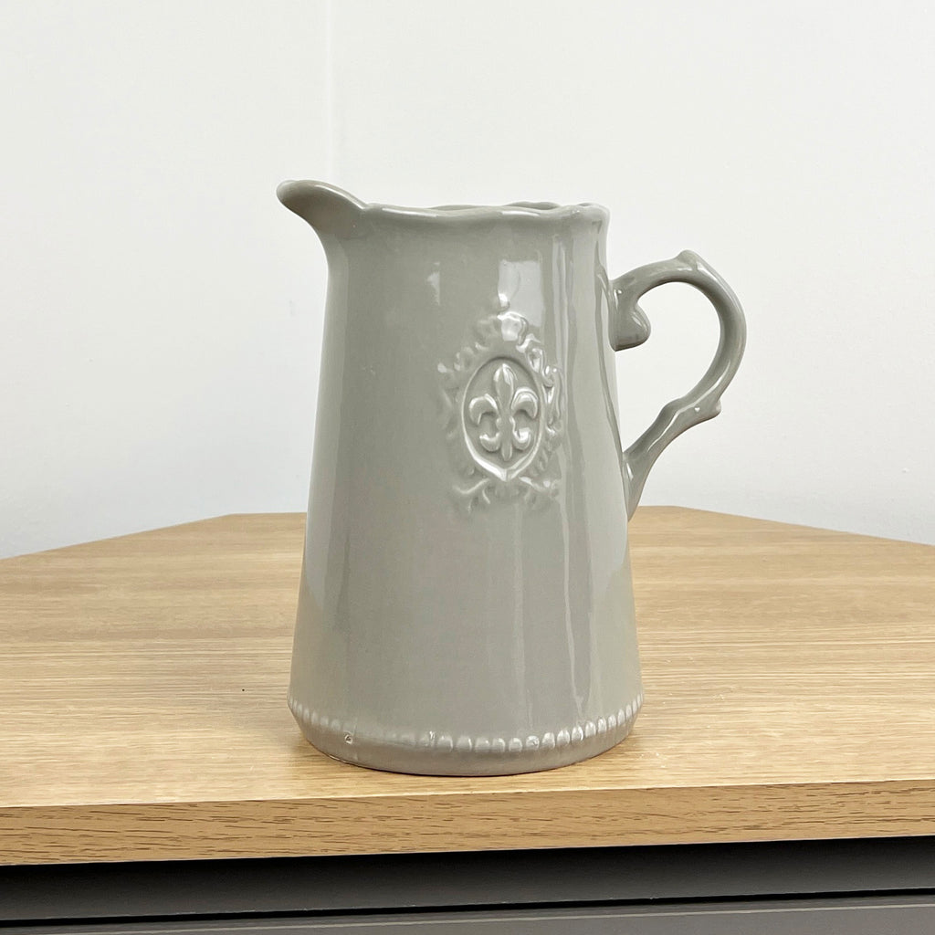19cm 'Fleur De Lis' Kitchen Storage Jug - Grey