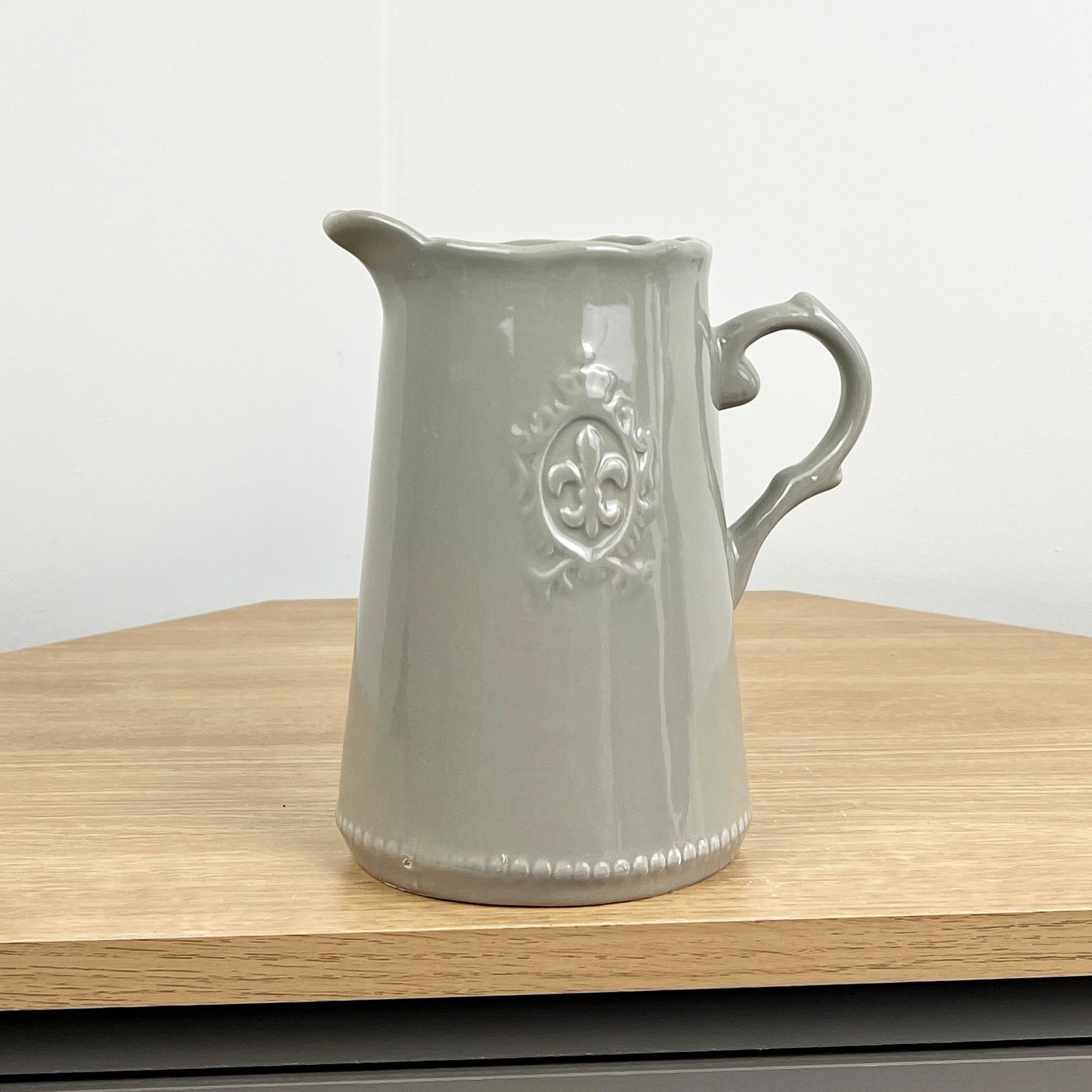 19cm 'Fleur De Lis' Kitchen Storage Jug - Grey